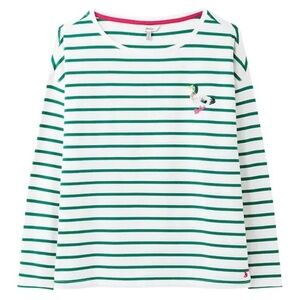 Joules 100% cotton green/white striped tee beaded duck Sz 10 drop shoulder